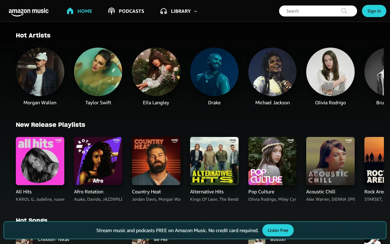 Screenshot of Amazon Music