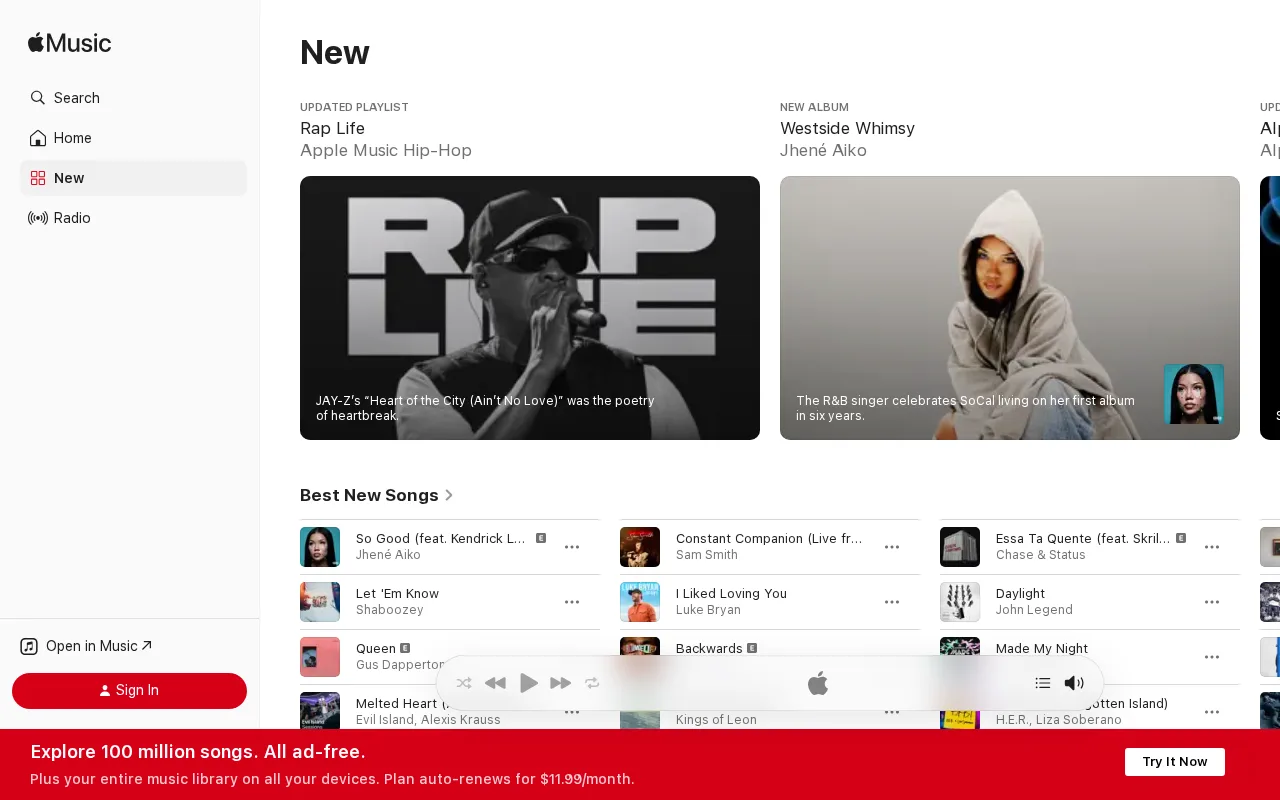 Screenshot of Apple Music