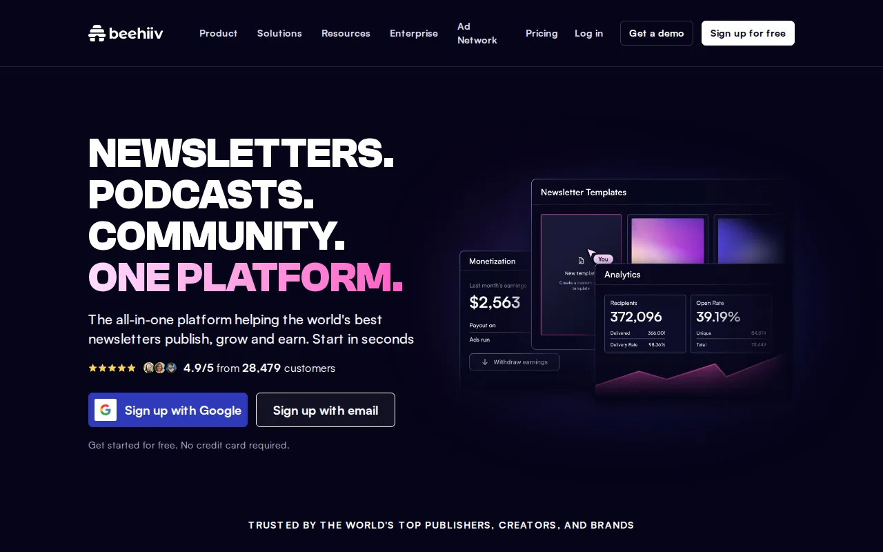 Screenshot of beehiiv
