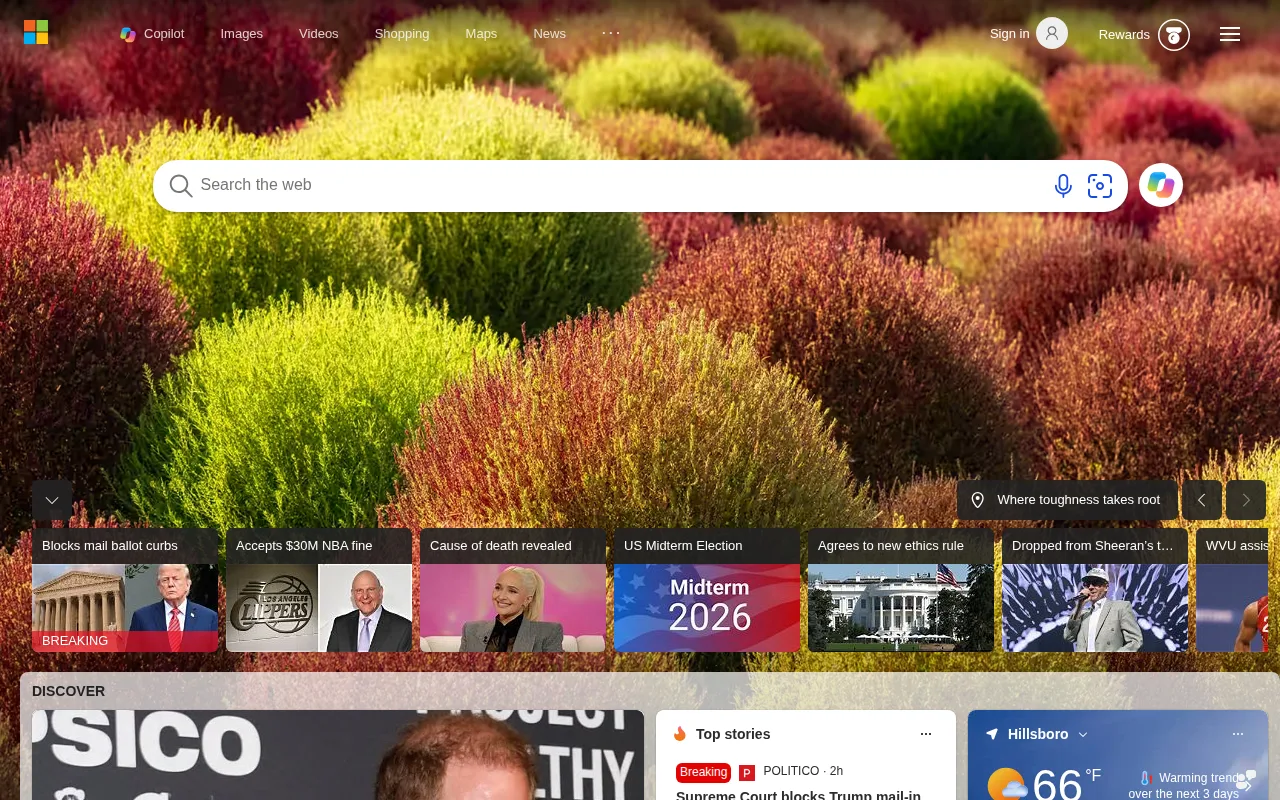Screenshot of Bing