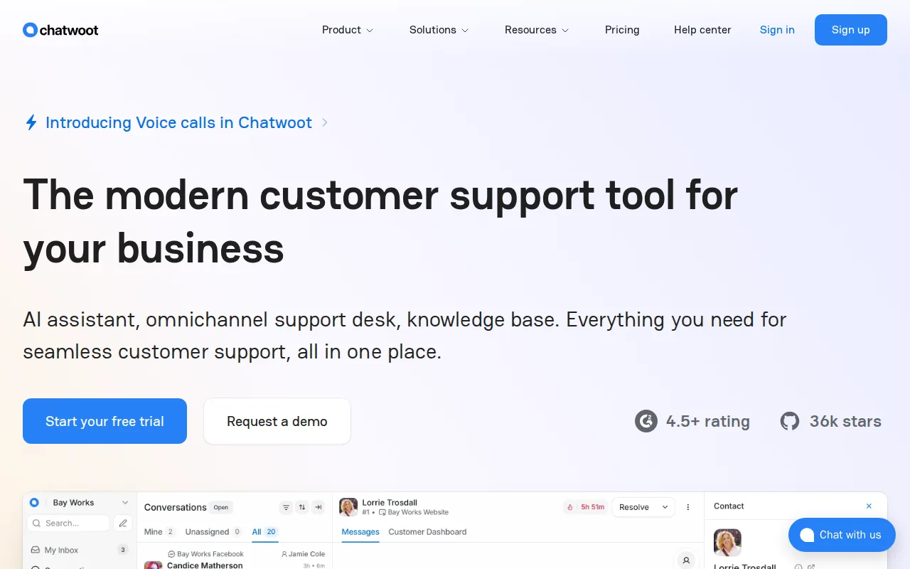 Screenshot of Chatwoot