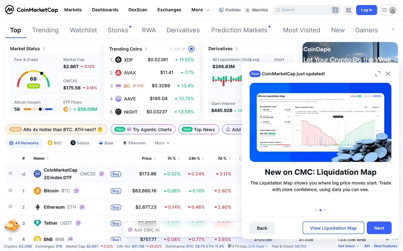 Screenshot of CoinMarketCap