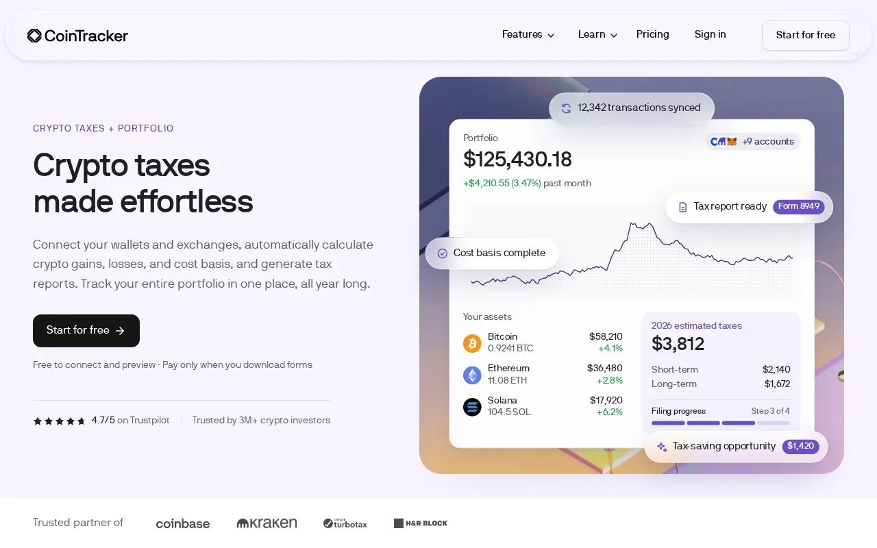 Screenshot of CoinTracker