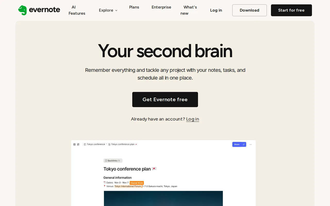 Screenshot of Evernote