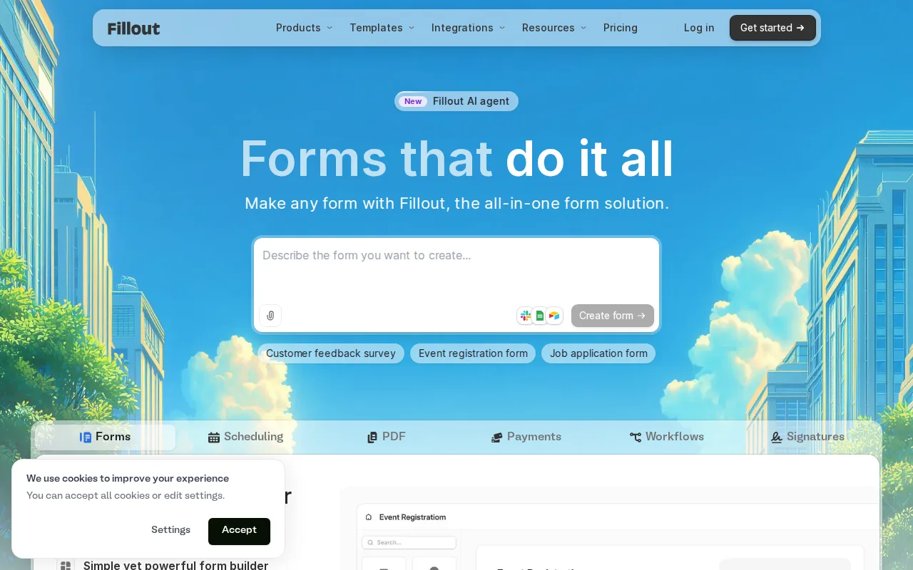 Screenshot of Fillout