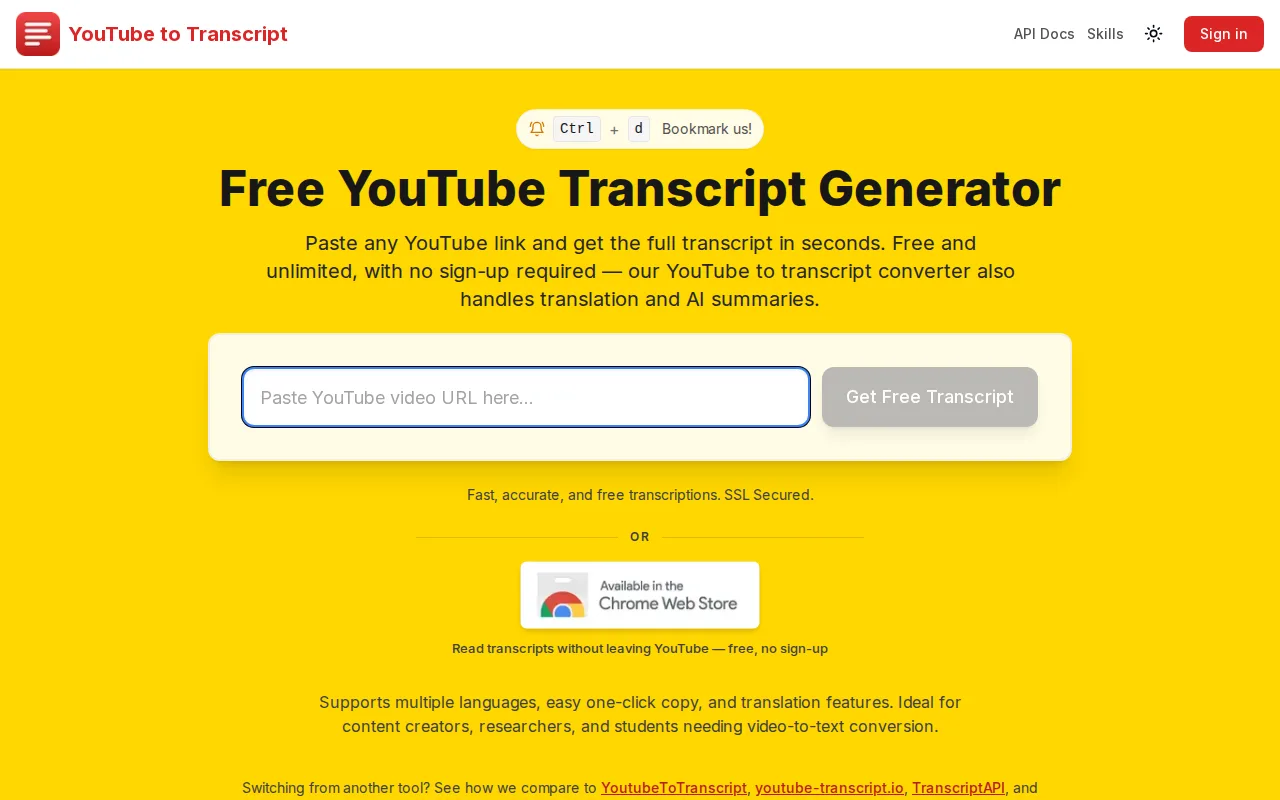 Screenshot of GetYouTubeTranscript