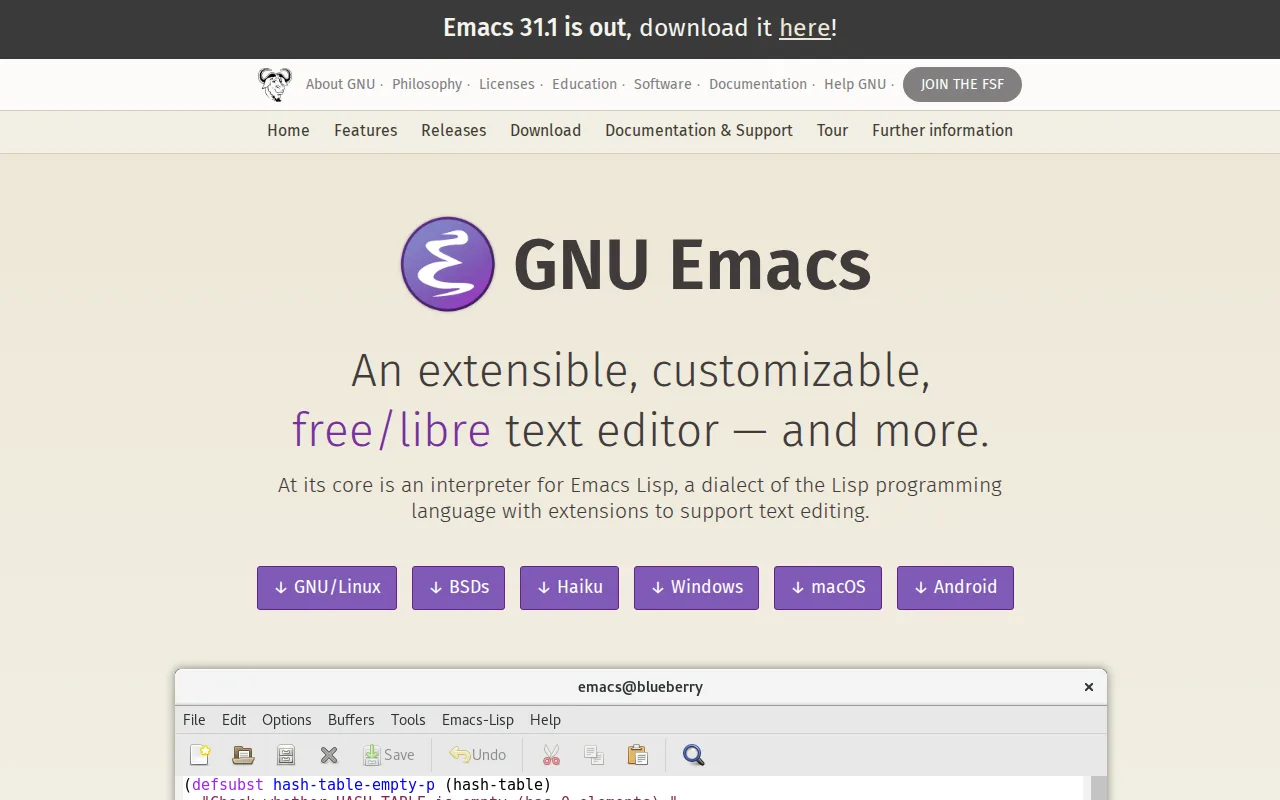Screenshot of GNU Emacs
