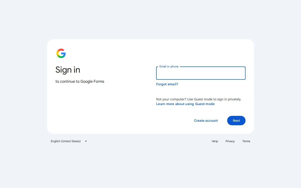 Screenshot of Google Forms