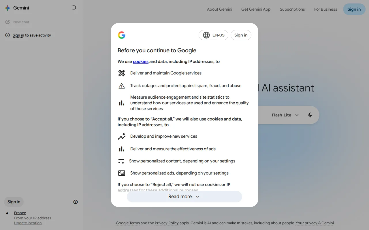 Screenshot of Google Gemini