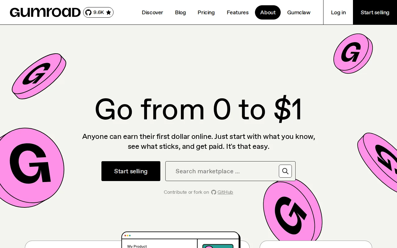 Screenshot of Gumroad