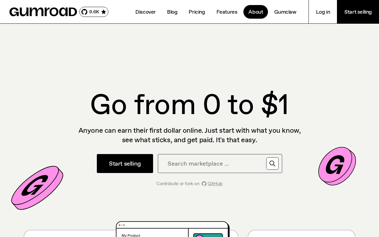 Screenshot of Gumroad