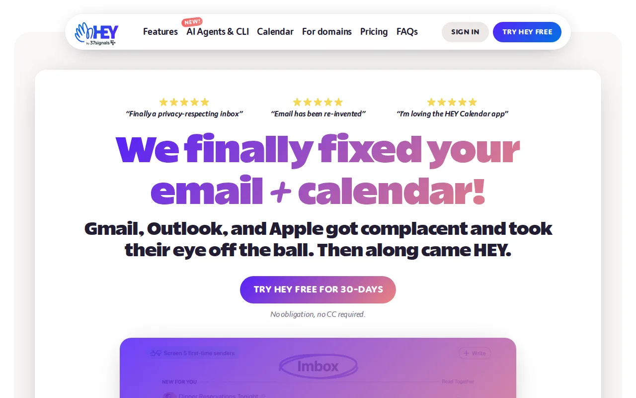 Screenshot of HEY