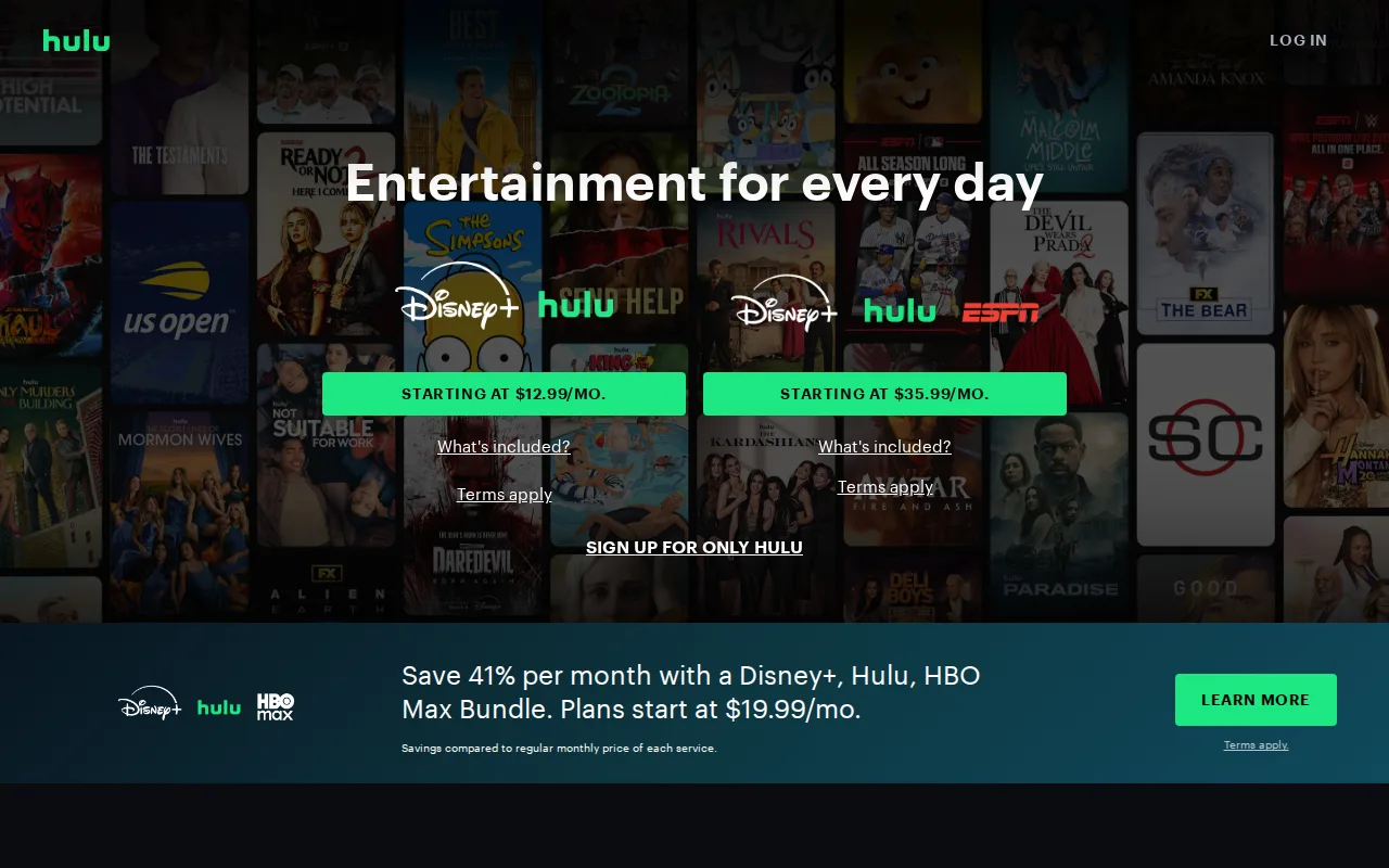 Screenshot of Hulu