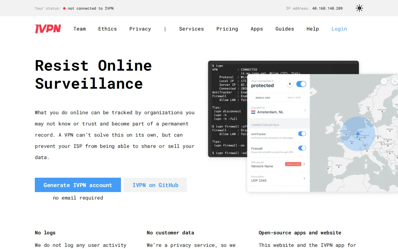 Screenshot of IVPN