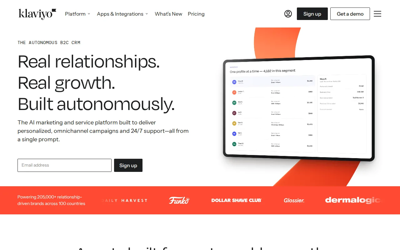 Screenshot of Klaviyo