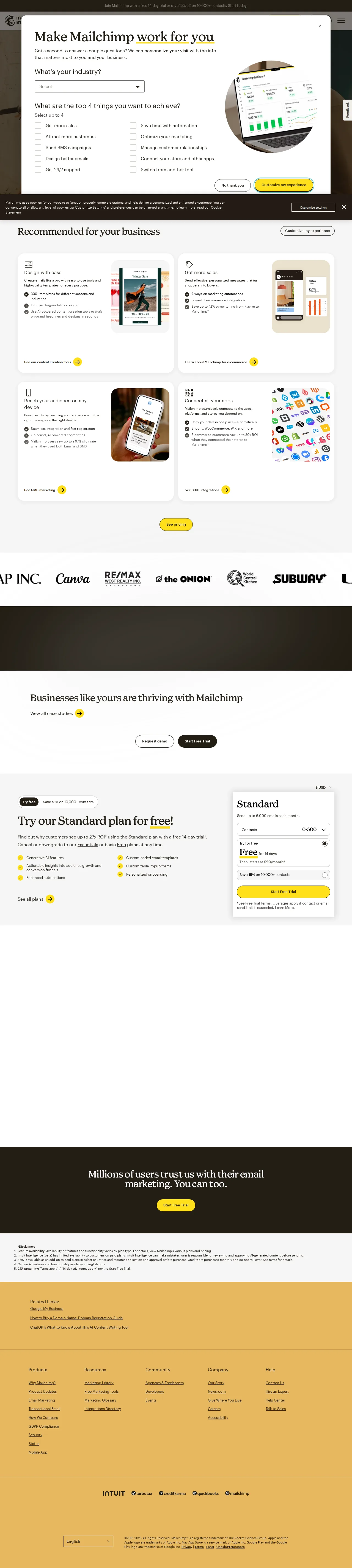 Screenshot of Mailchimp