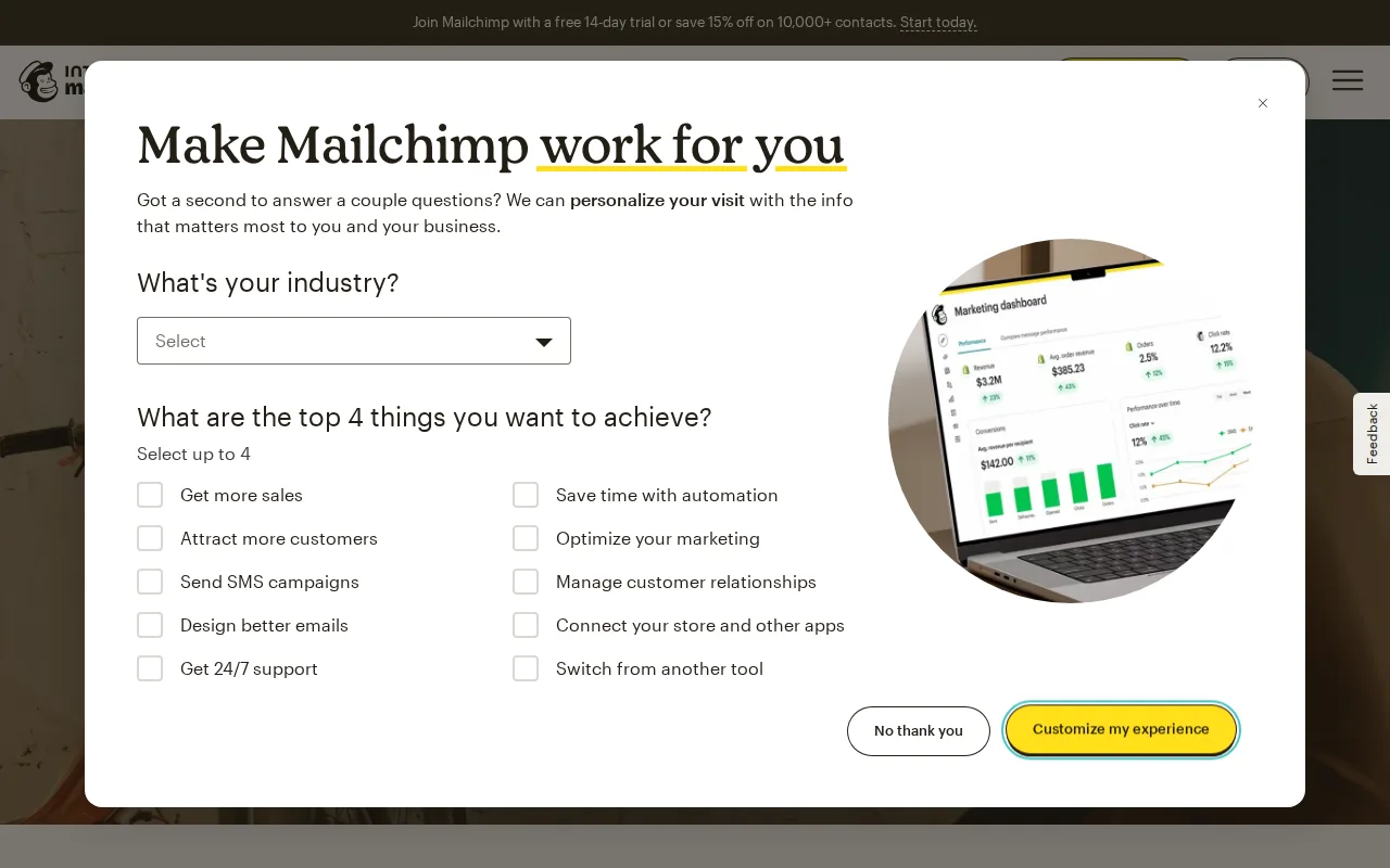 Screenshot of Mailchimp