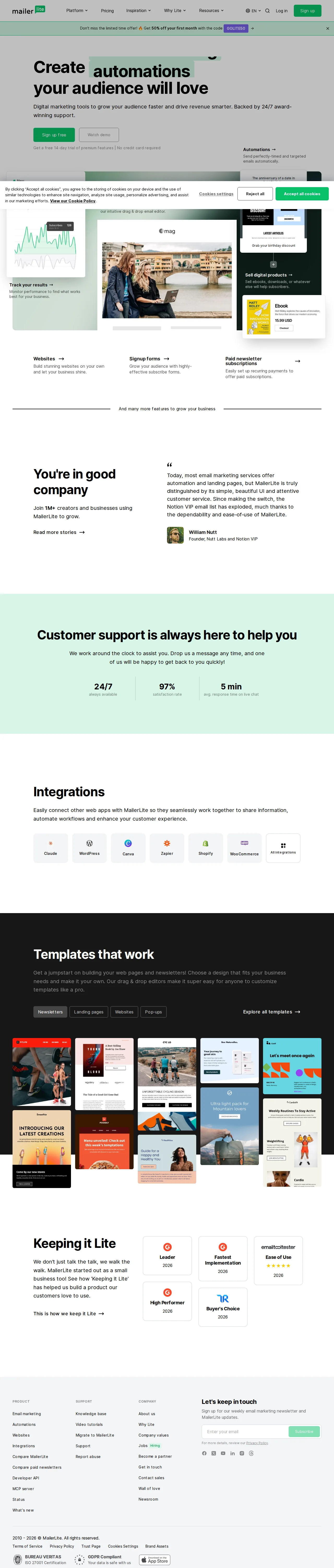 Screenshot of MailerLite