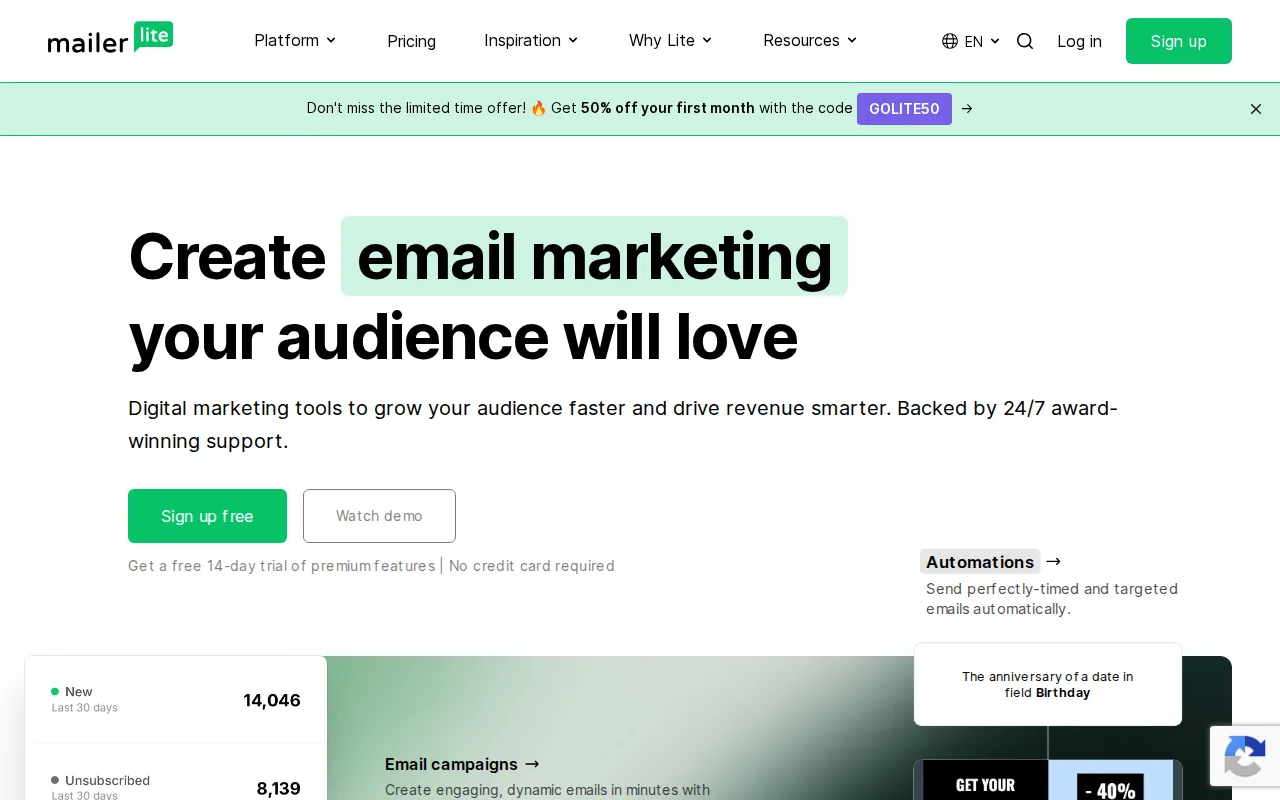 Screenshot of MailerLite