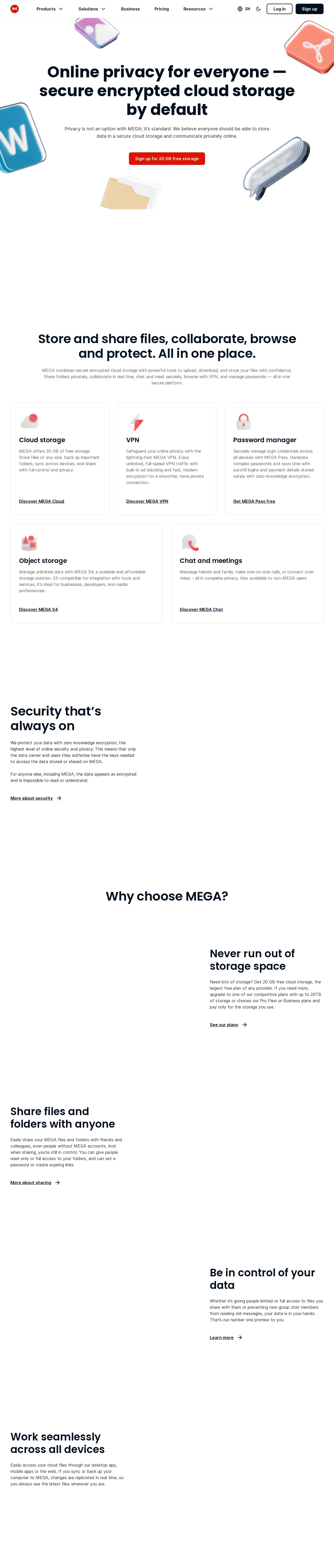 Screenshot of MEGA