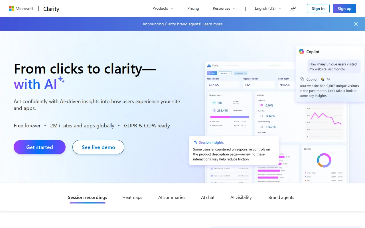 Screenshot of Microsoft Clarity