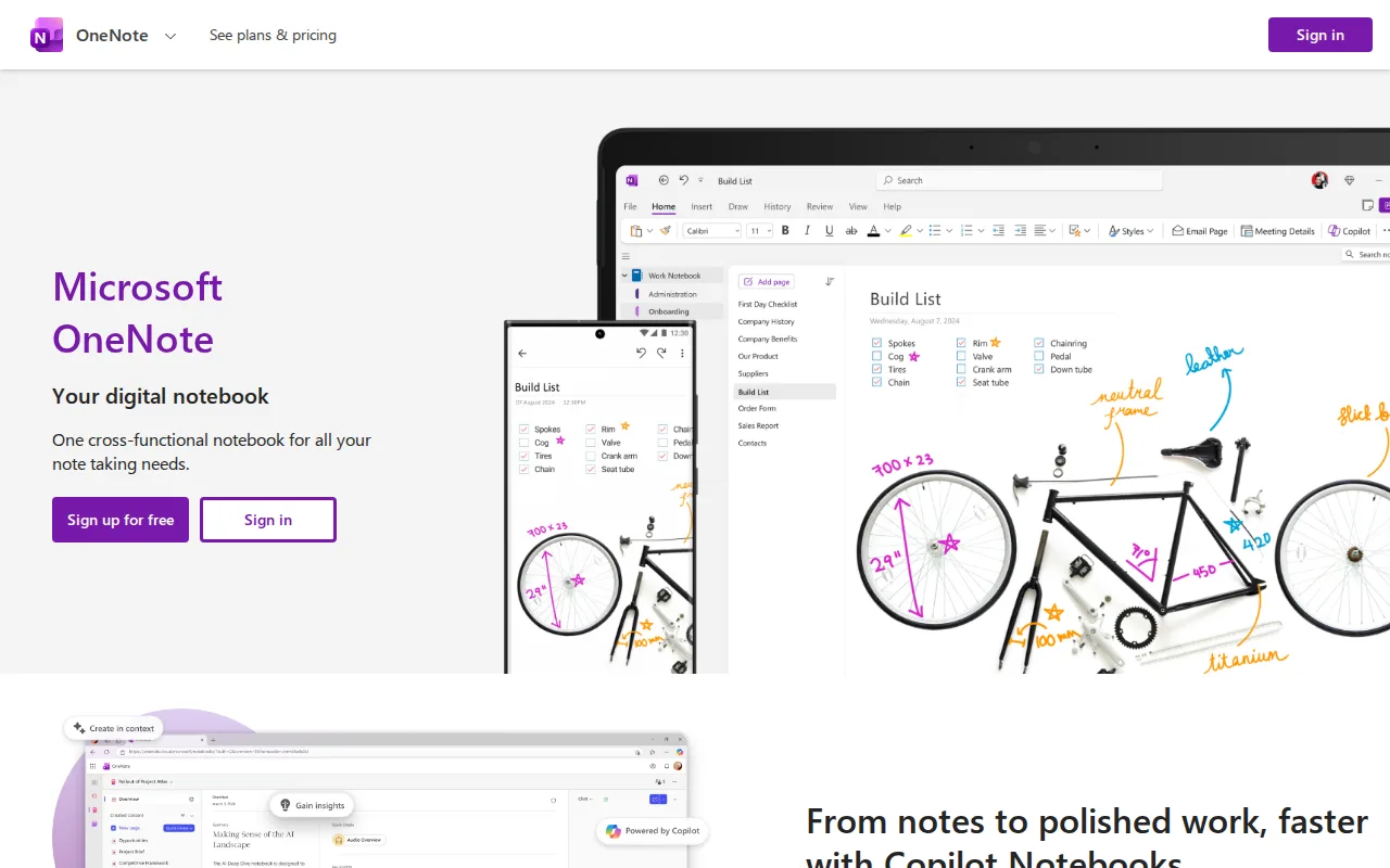 Screenshot of Microsoft OneNote