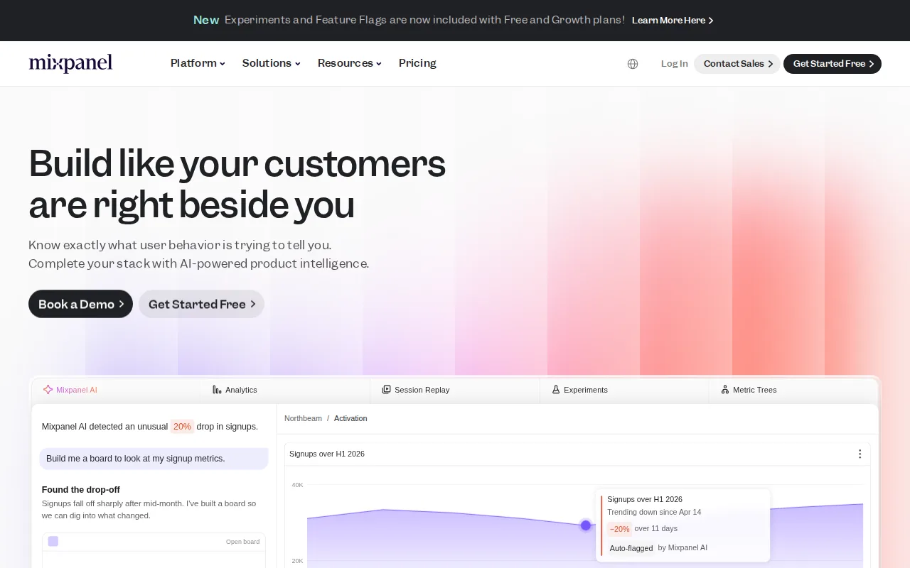 Screenshot of Mixpanel