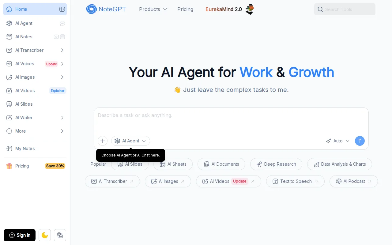 Screenshot of NoteGPT