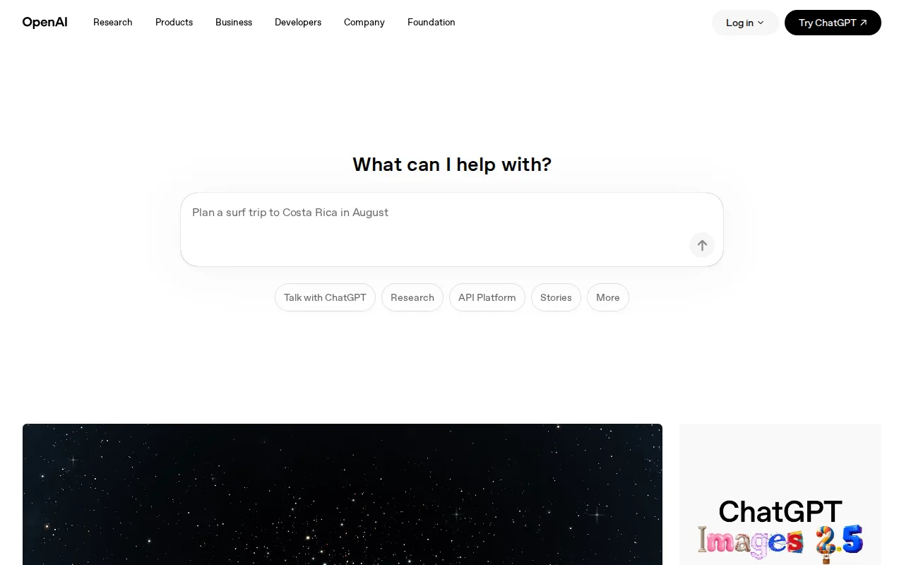 Screenshot of OpenAI (ChatGPT/DALL-E)