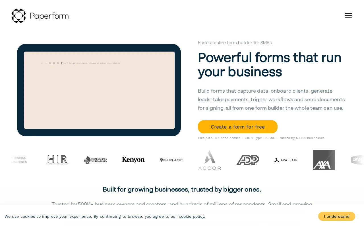 Screenshot of Paperform