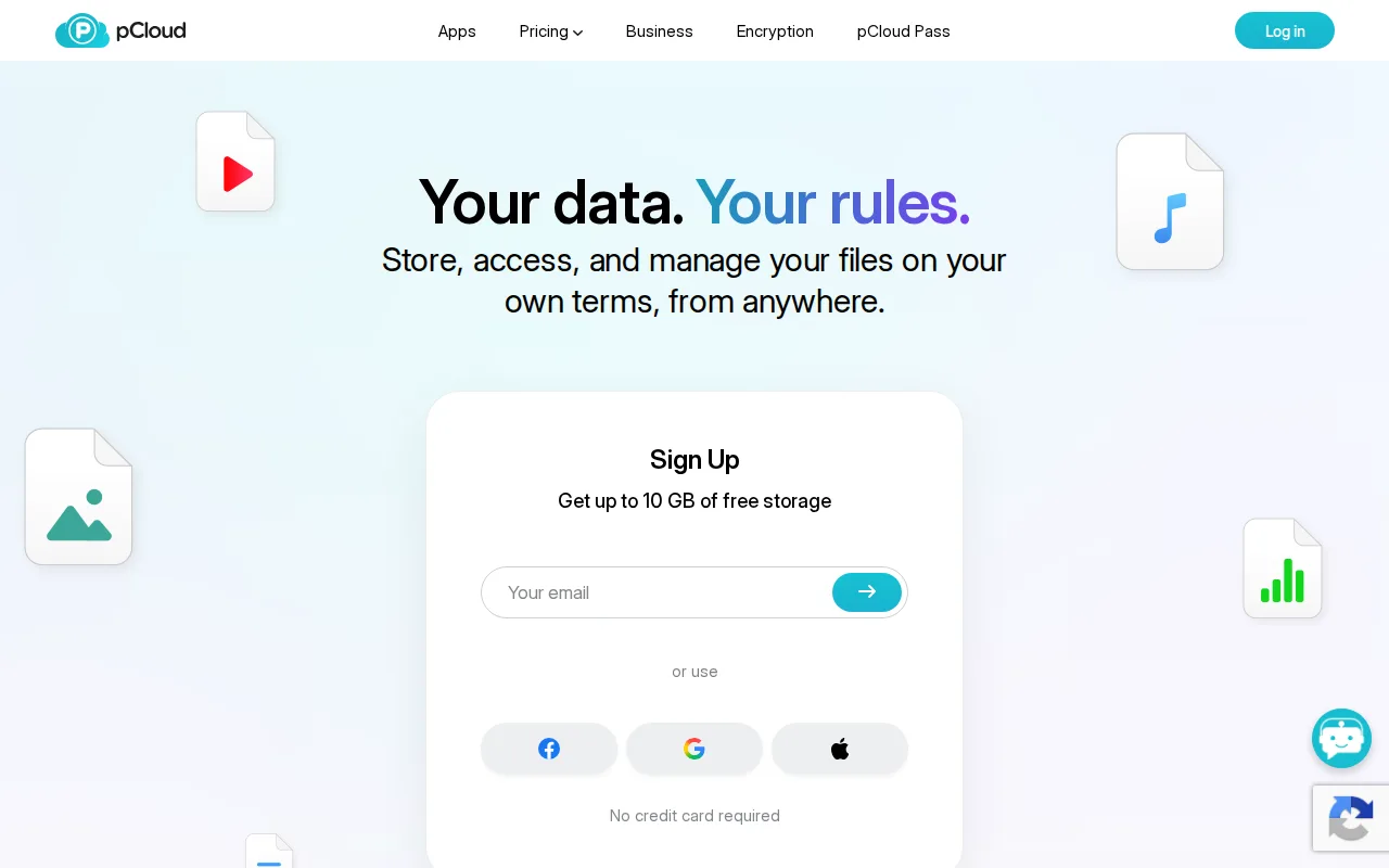 Screenshot of pCloud
