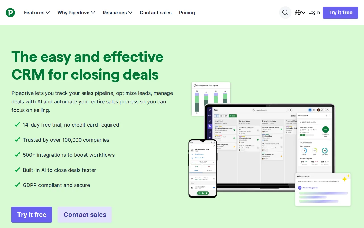 Screenshot of Pipedrive