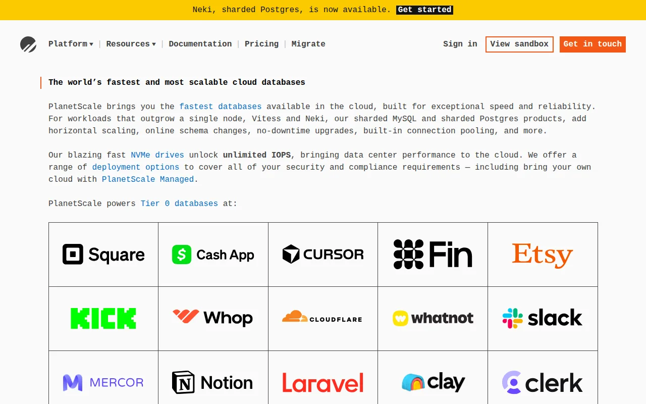 Screenshot of PlanetScale