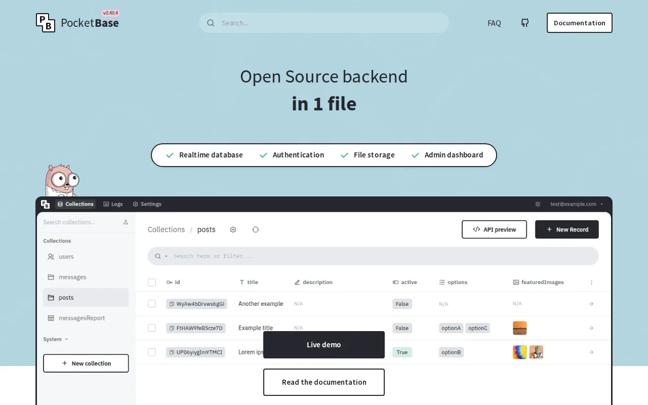 Screenshot of PocketBase