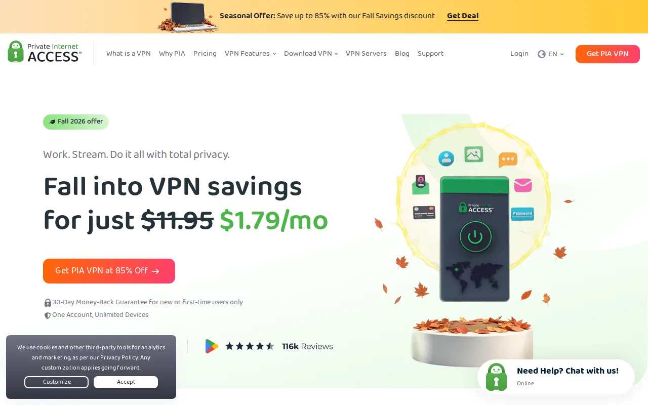 Screenshot of Private Internet Access