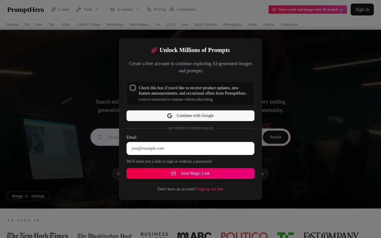 Screenshot of PromptHero