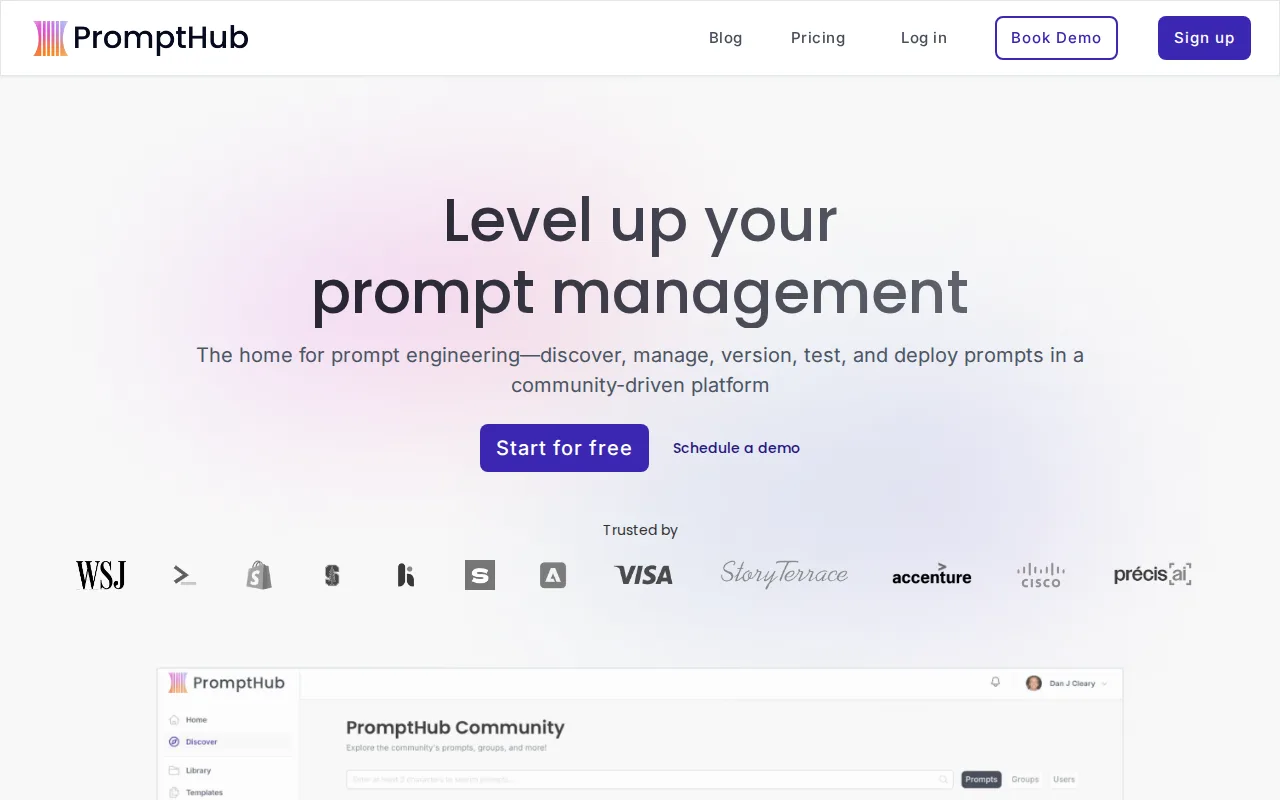 Screenshot of PromptHub