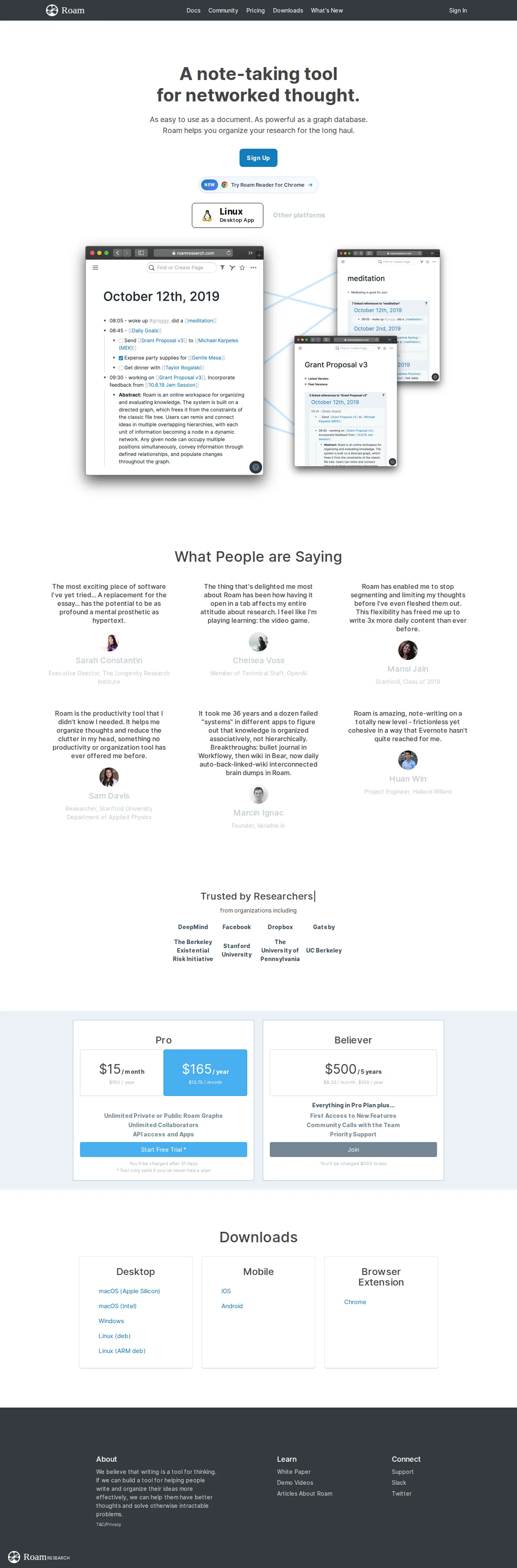 Screenshot of Roam Research