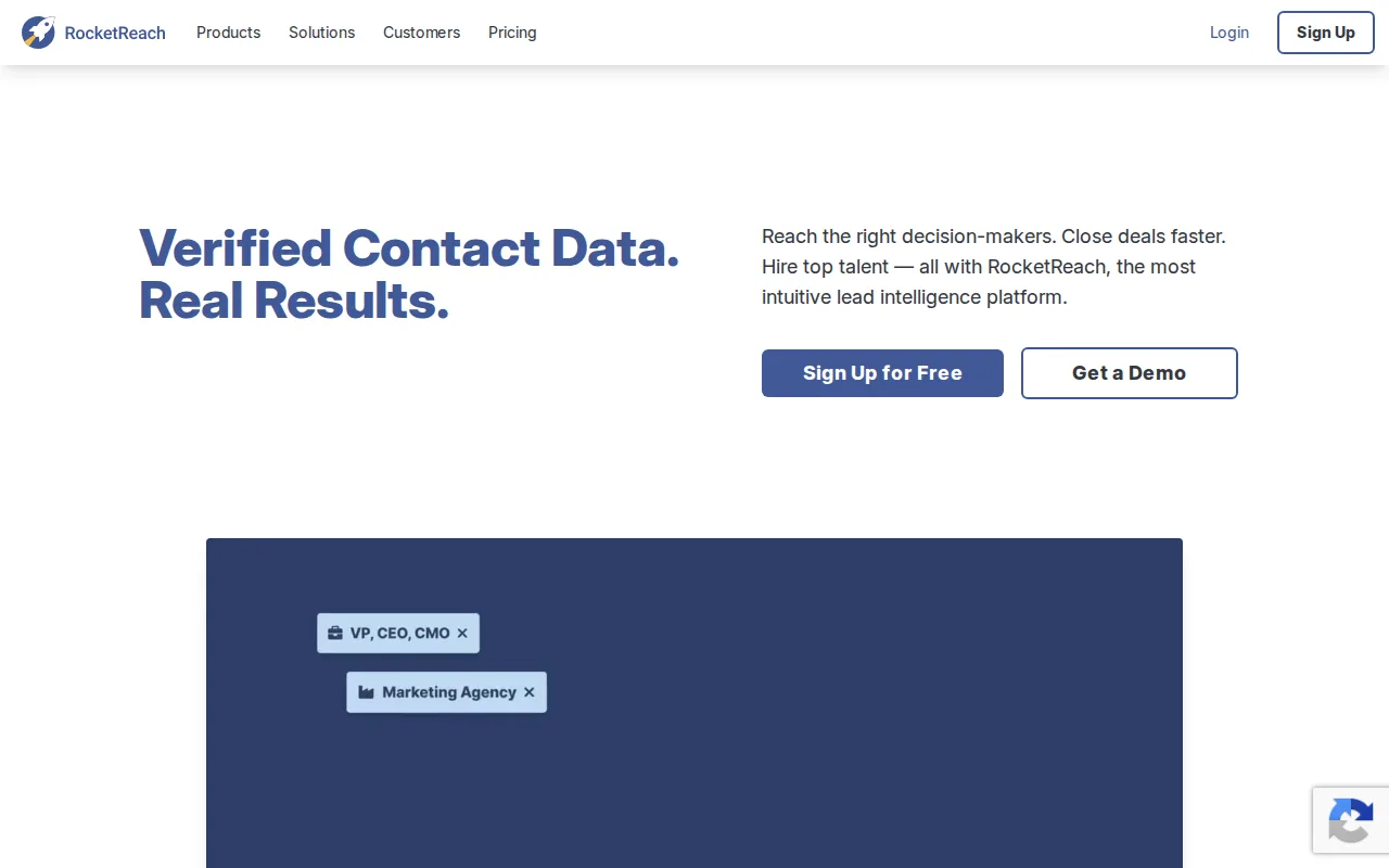 Screenshot of RocketReach