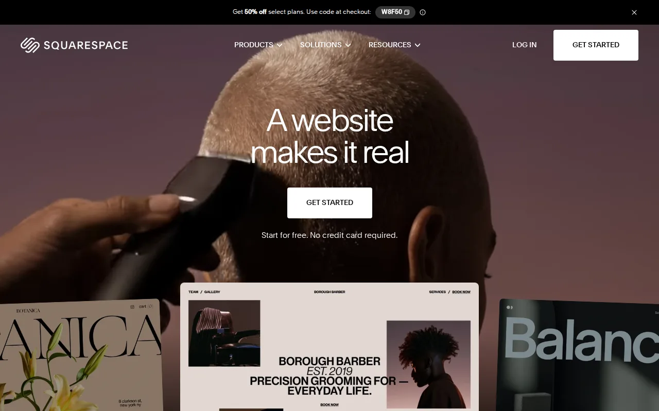Screenshot of Squarespace