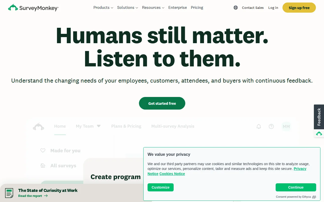 Screenshot of SurveyMonkey