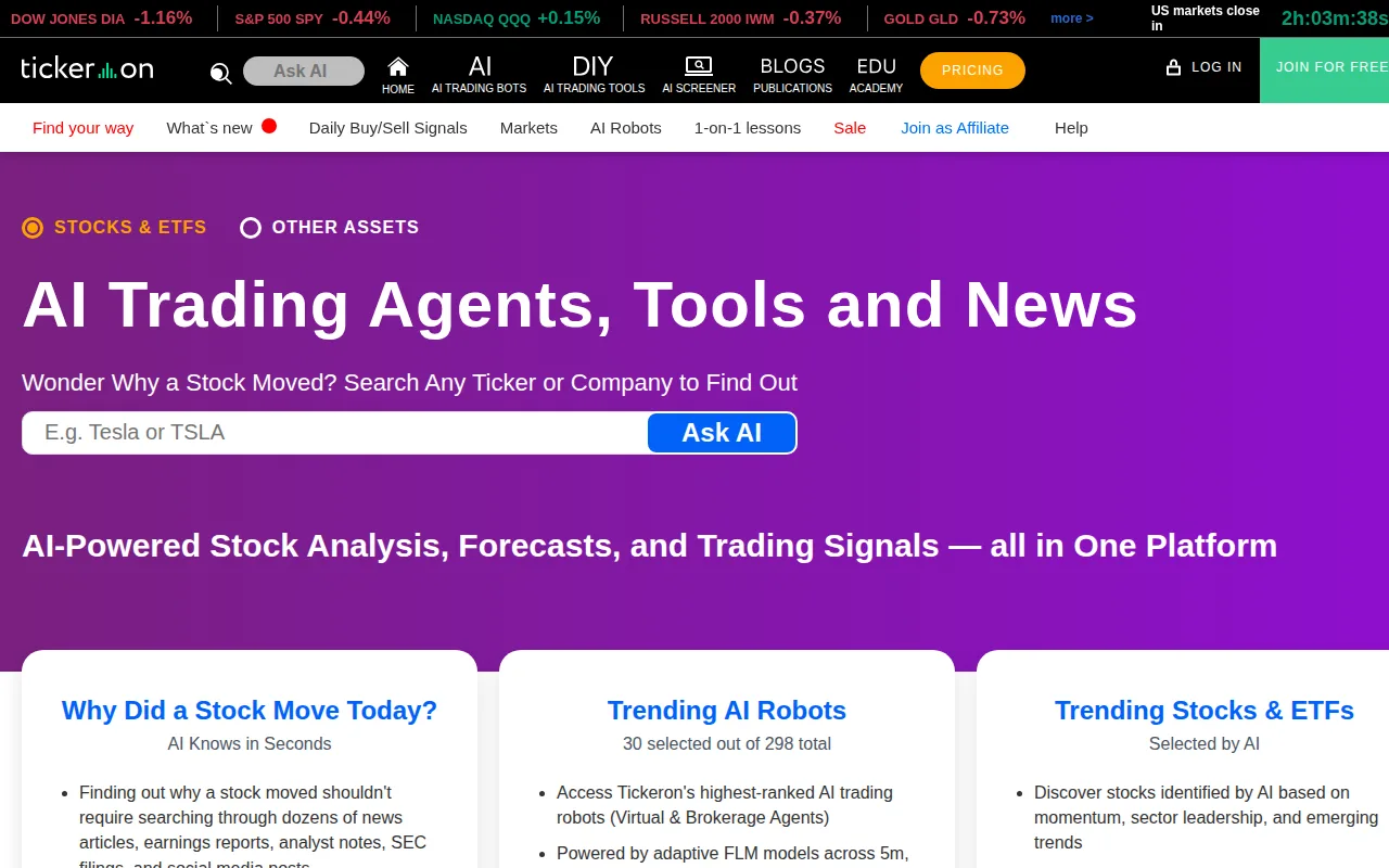 Screenshot of Tickeron