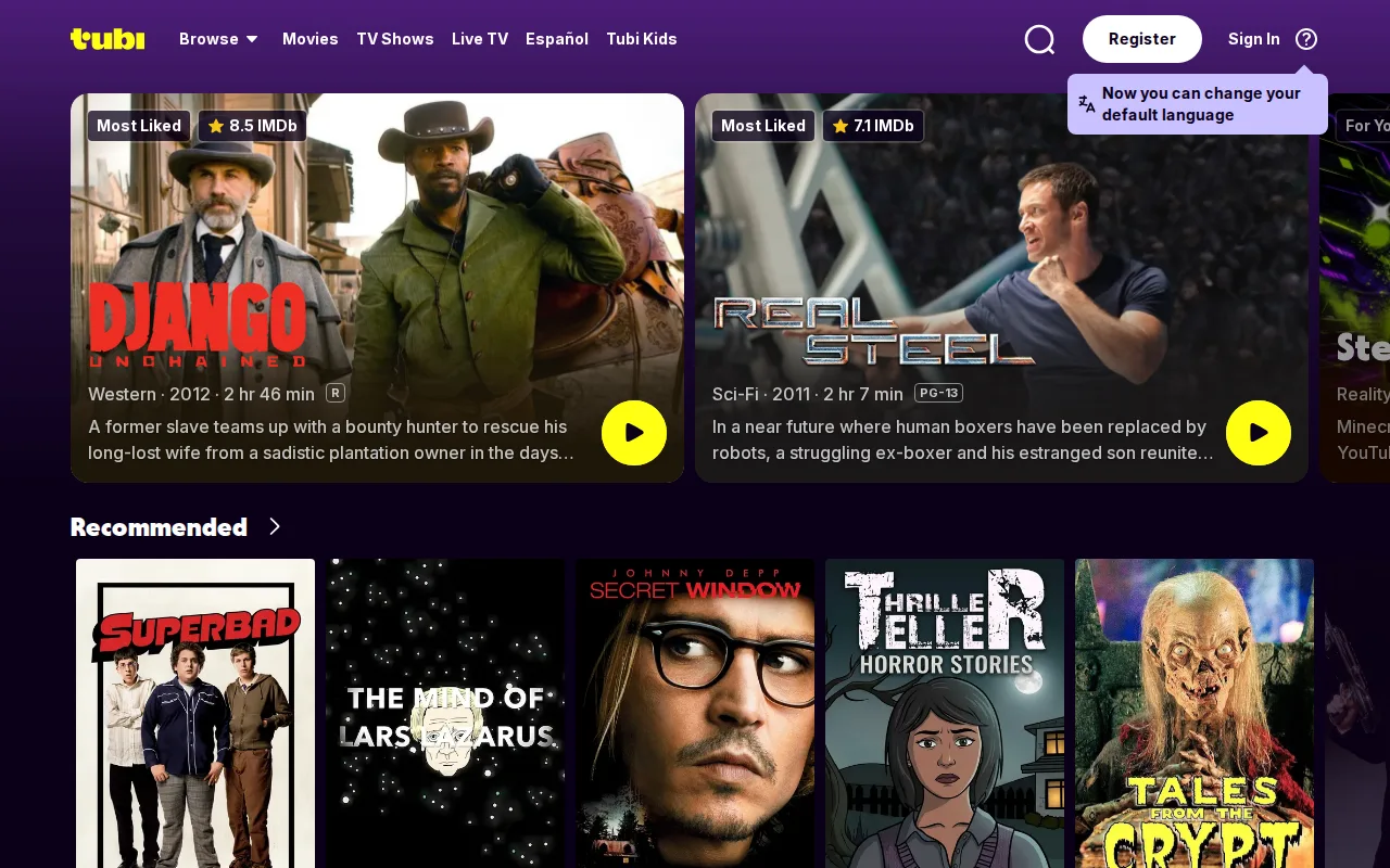 Screenshot of Tubi