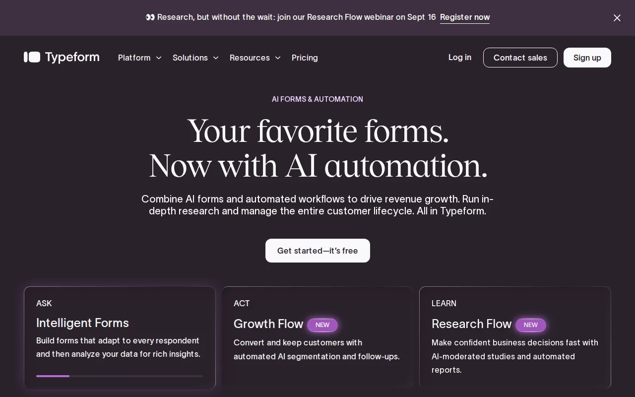 Screenshot of Typeform