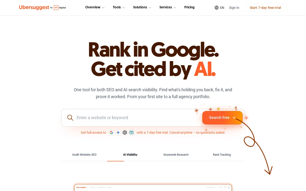 Screenshot of Ubersuggest