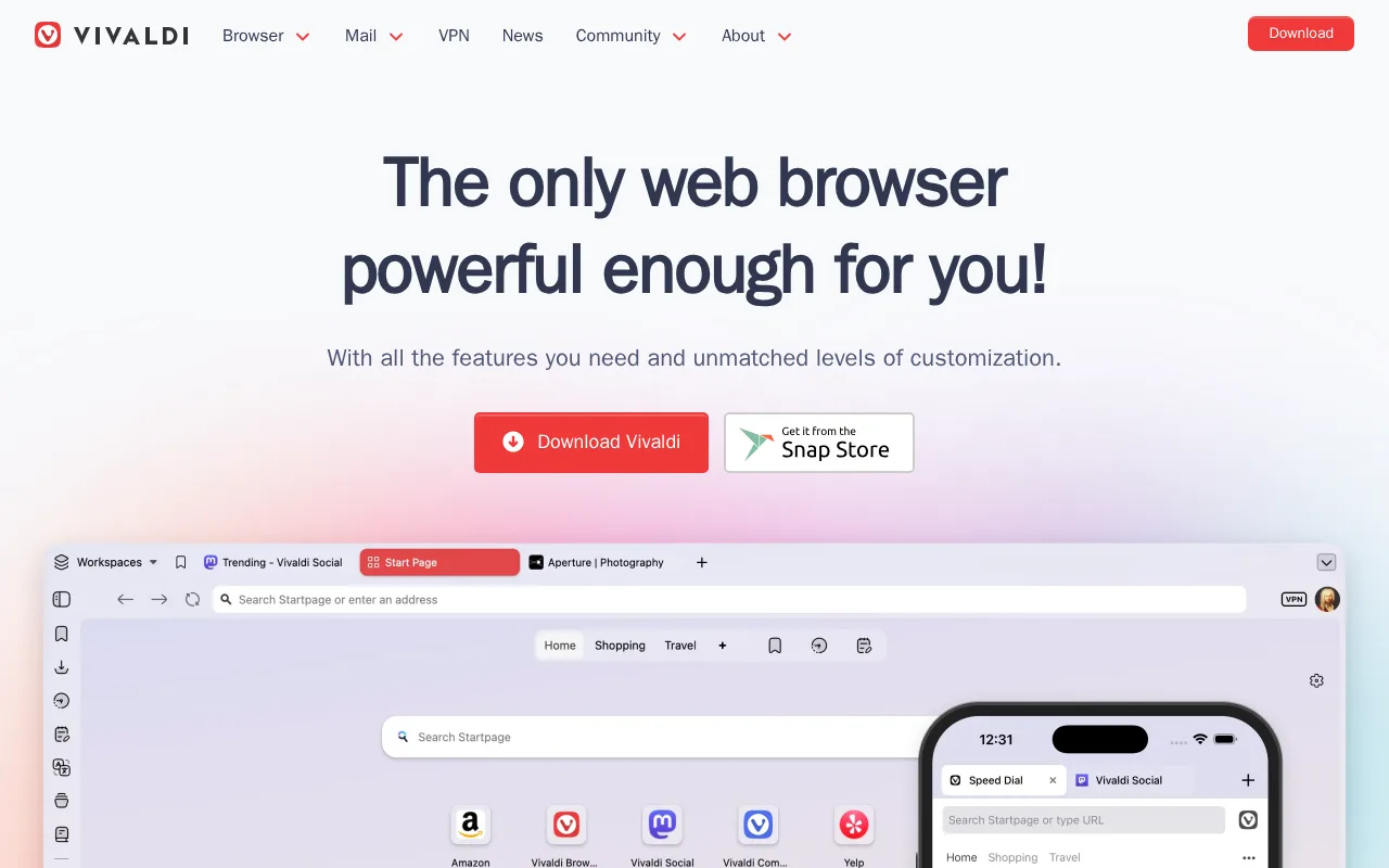 Screenshot of Vivaldi
