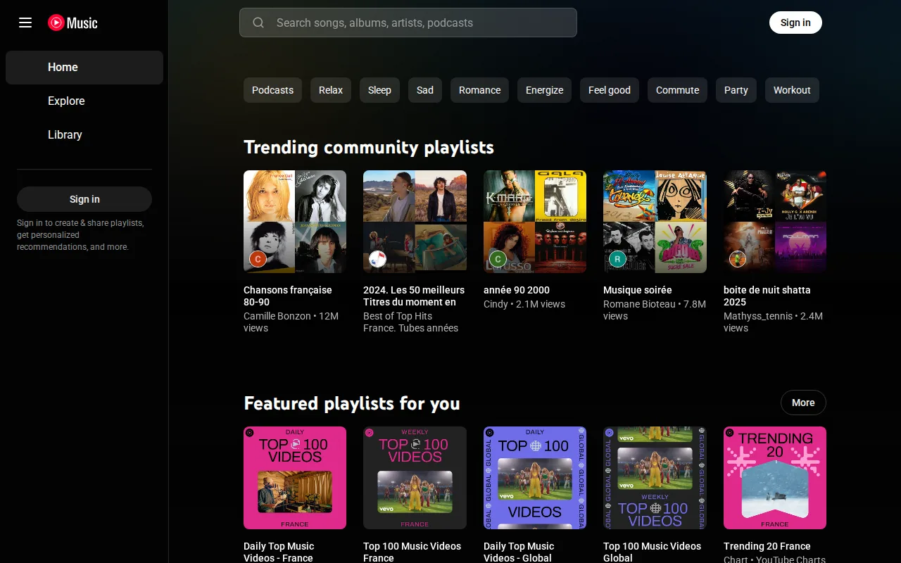 Screenshot of YouTube Music