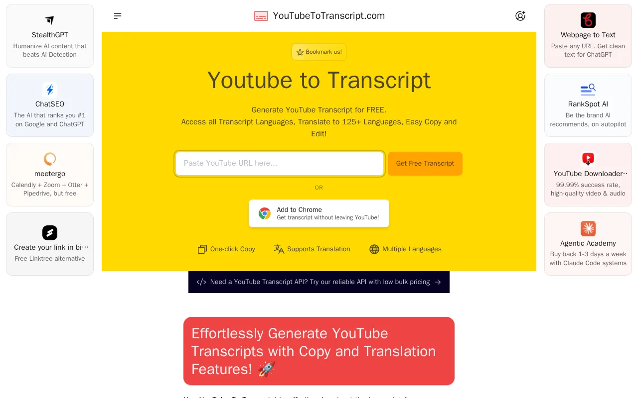 Screenshot of YouTube To Transcript