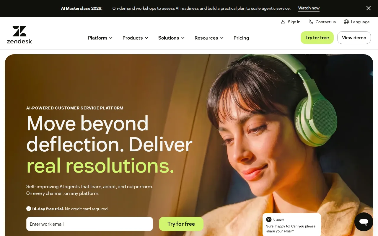 Screenshot of Zendesk