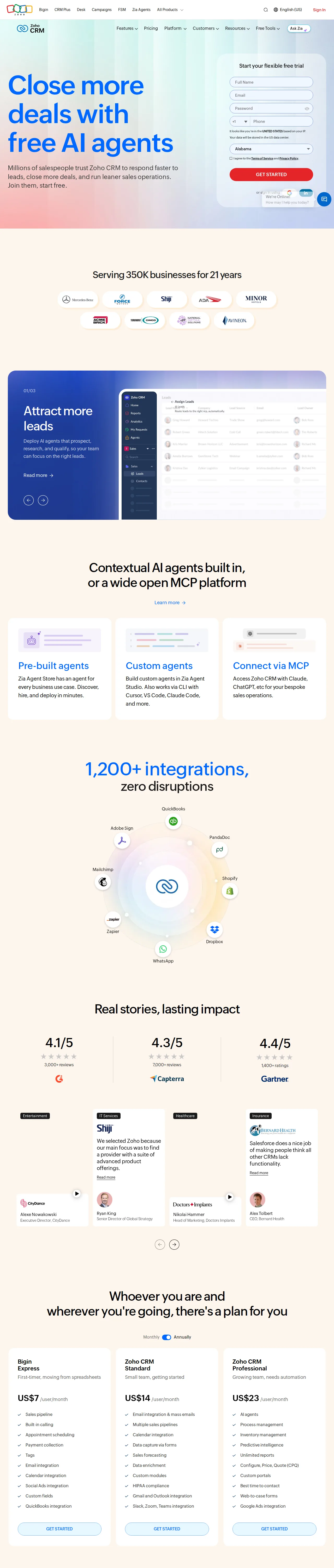 Screenshot of Zoho CRM